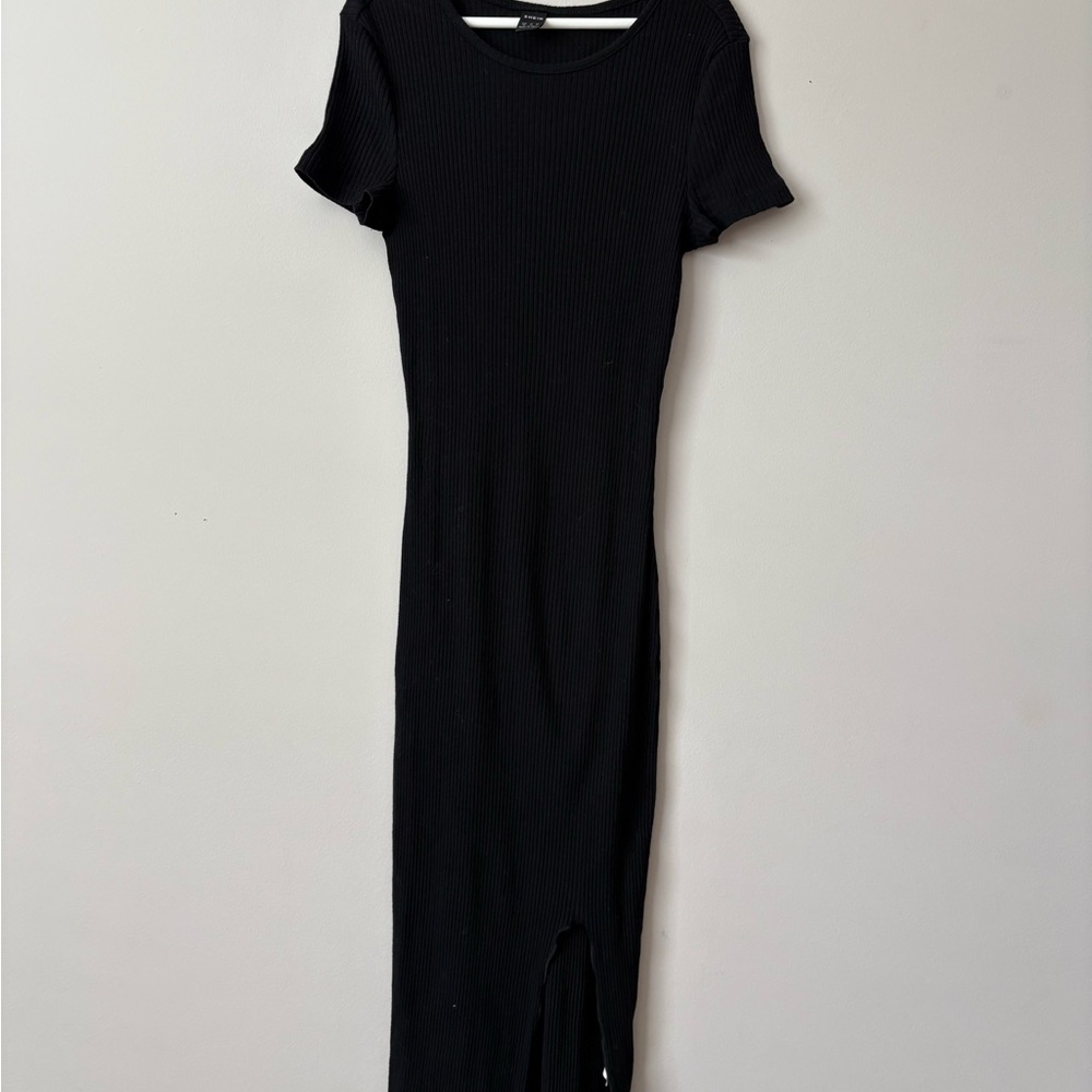 SHEIN Black Flutter Sleeve Sheath Dress